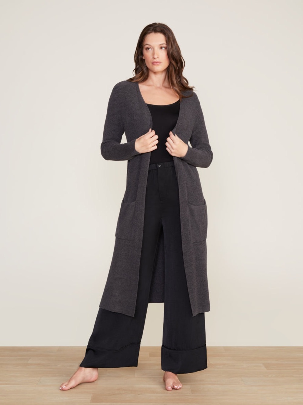 Barefoot Dreams CozyChic Ultra Lite Long Cardigan in Carbon